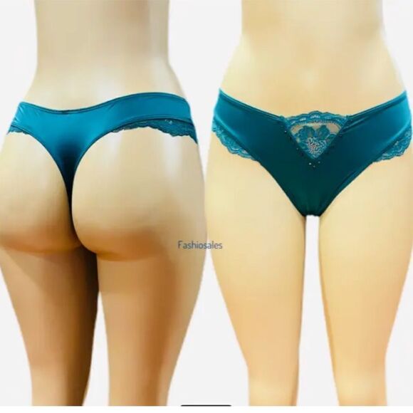 Victorias Secret Very Sexy Satin Micro Lace Crystals detail thong panty Cypress - Picture 4 of 9